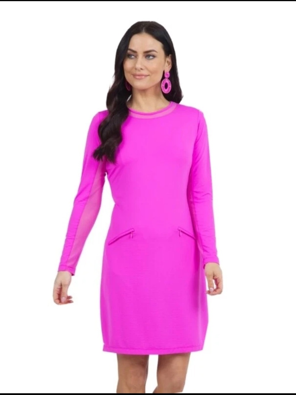 IBKUL Icefil Cooling Solid Hot Pink Long Sleeve Athletic Dress M
